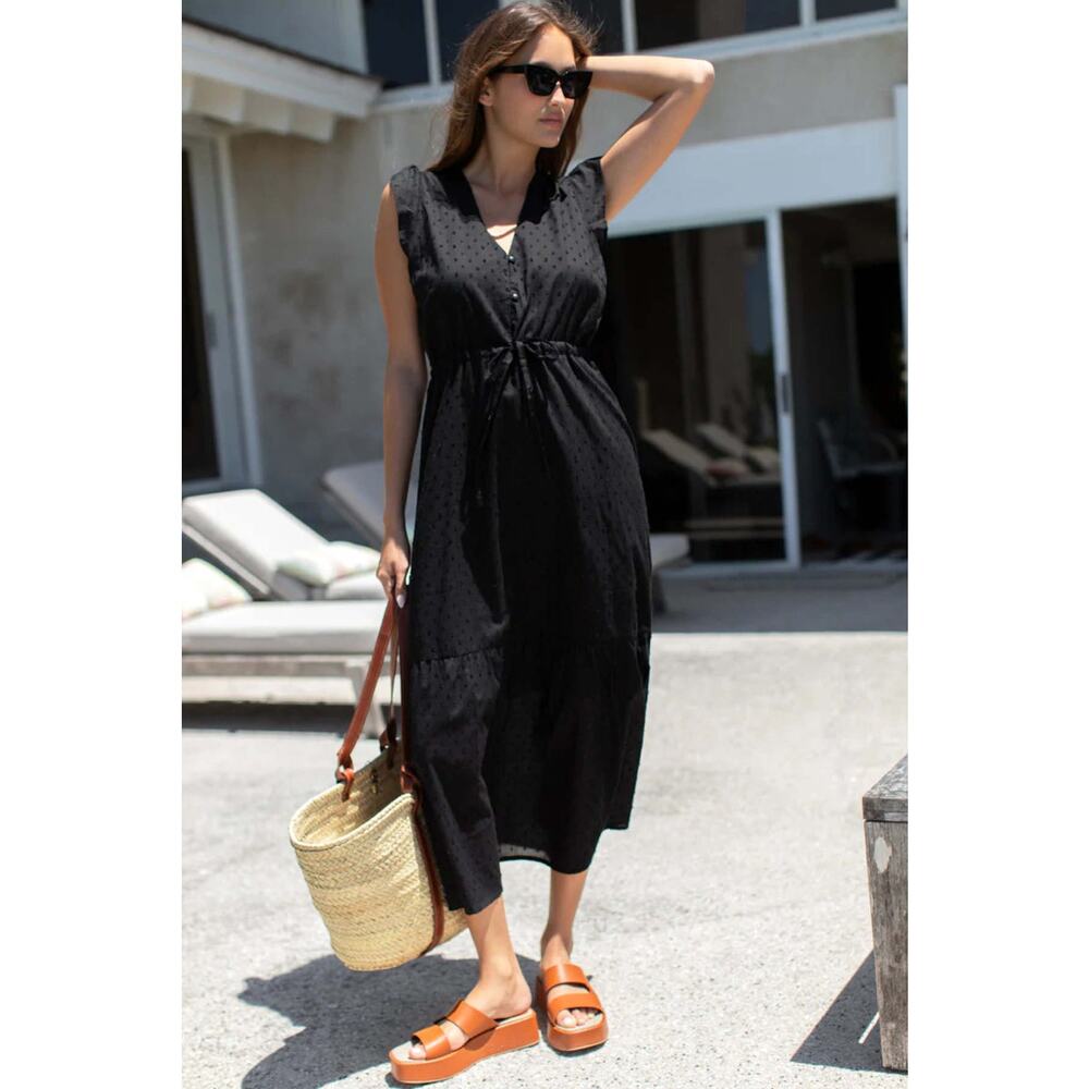 Emerson Fry India collection Surya Swiss dots organic cotton black dress NWT S